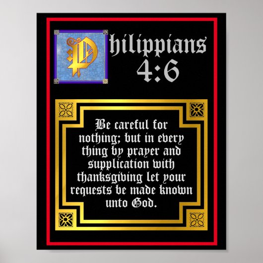 Poster Philippiens 4:6 Lettre éclairée Verse de la Bible (Devant)