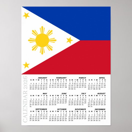Poster Philippines 2026 Calendar, Large, Philippine Flag (Devant)