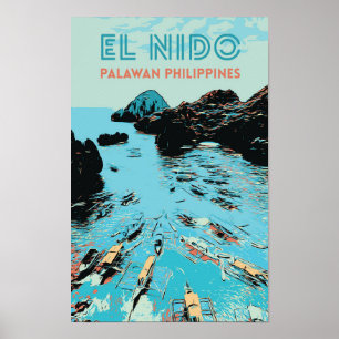 Poster Philippines, bateaux dans le merveilleux El Nido,
