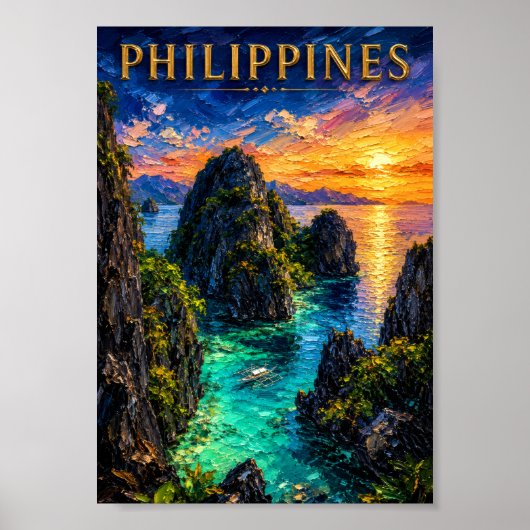 Poster Philippines : Coucher de soleil tropical sur la cô (Devant)