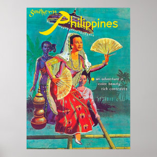 Poster Philippines, femmes en costumes traditionnels
