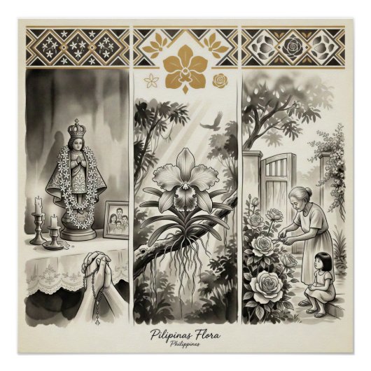 Poster Philippines Flore - Jasmin · Waling-Waling · Rose (Devant)