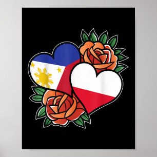 Poster Philippines Pologne Drapeau Coeur mi-philippin mi-