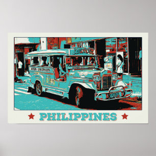 Poster Philippines, une Jeepney emblématique à Manille