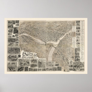 Poster Phillipsburg, NJ & Easton, PA Carte panoramique - 