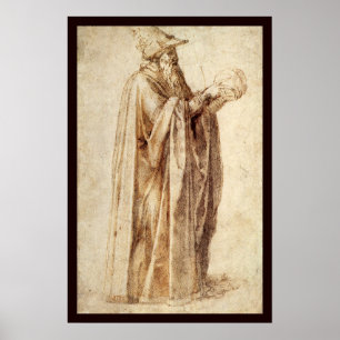 Poster Philosophe grec avec crâne humain par Michelangelo