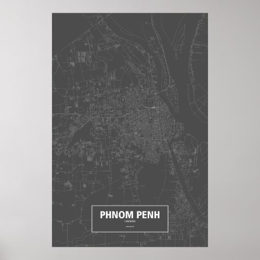Poster Phnom Penh, Cambodge (blanc sur noir) (Devant)