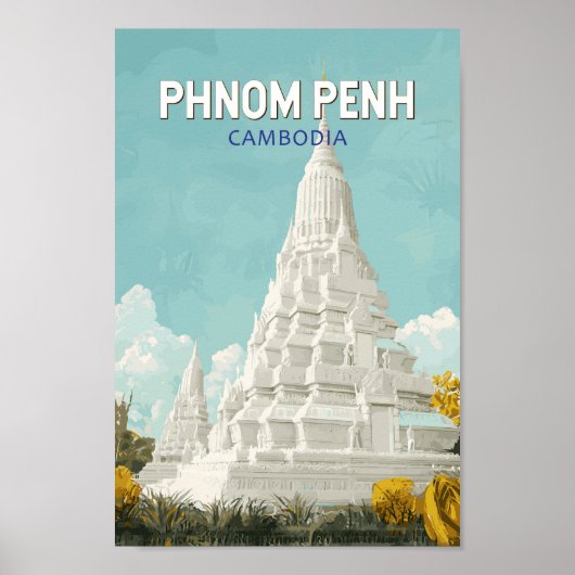 Poster Phnom Penh Cambodge Illustration Voyage Art Retro (Devant)