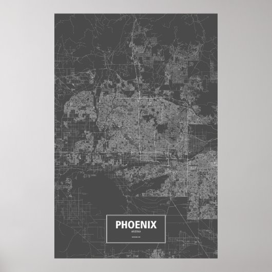 Poster Phoenix, Arizona (blanc sur noir) (Devant)