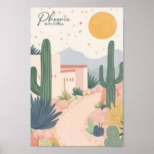Poster Phoenix Arizona Gouache Illustration Voyage