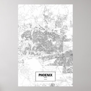 Poster Phoenix, Arizona (noir sur le blanc)