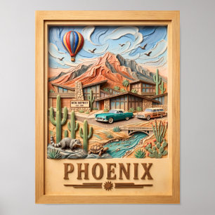 Poster Phoenix Arizona Road Trip Voyage Texturé Vintage