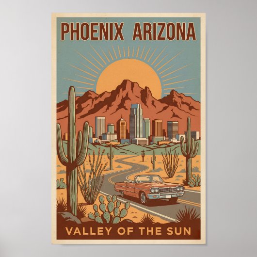 Poster Phoenix Arizona Sun Illustration Travel Art Retro (Devant)