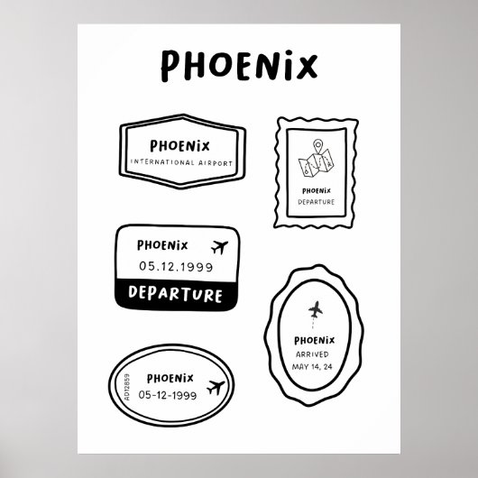 Poster Phoenix - Collection de timbres de voyage | Minima (Devant)