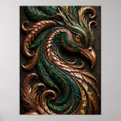 Poster Phoenix Mosaïque 3D Vert Noir Orange (Devant)