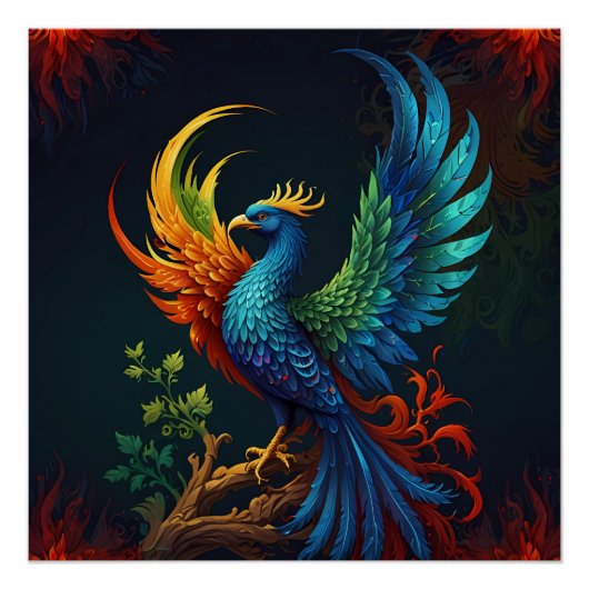 Poster Phoenix Motif d'oiseaux coloré (Devant)