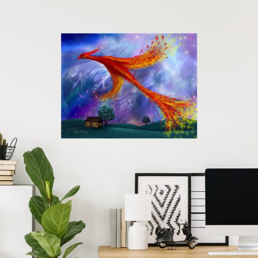Poster Phoenix volant à la nuit (Bureau à domicile)