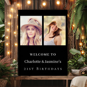Poster Photo 2 personnes anniversaire moderne noir