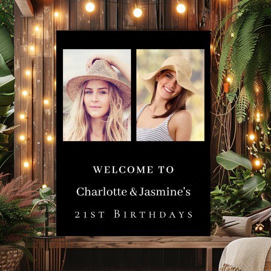 Poster Photo 2 personnes anniversaire moderne noir