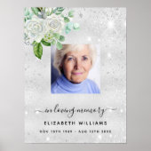 Poster Photo argent élégant floral funéraire mémorial (Devant)