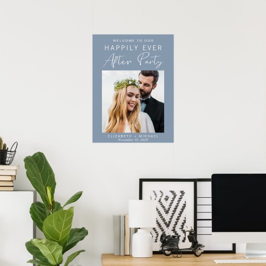 Poster Photo Chic Dusty Blue Wedding Réception Bienvenue (Bureau à domicile)