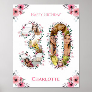 Poster Photo Collage 30e anniversaire fille rose Fleur bl