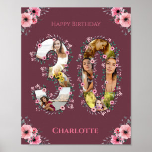 Poster Photo Collage 30e anniversaire fille rose Fleur fe