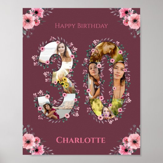 Poster Photo Collage 30e anniversaire fille rose Fleur fe (Devant)