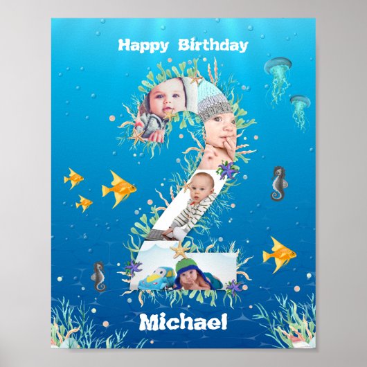 Poster Photo Collage Big 2nd Birthday Under the Sea (Devant)