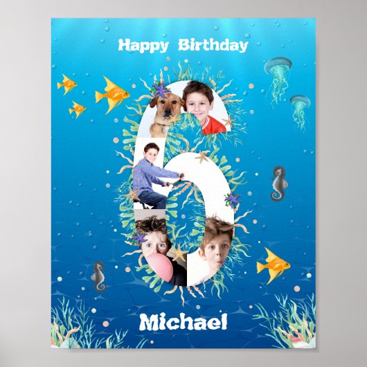 Poster Photo Collage Big 6th Birthday Under the Sea (Devant)