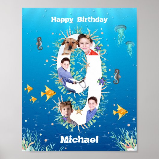 Poster Photo Collage Big 9th Birthday Under the Sea (Devant)