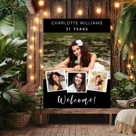 Poster Photo collage noir blanc fête d'anniversaire bienv