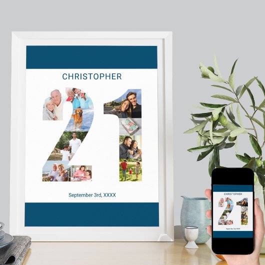 Poster Photo Collage Numéro 21 Personnalisé 21e anniversa
