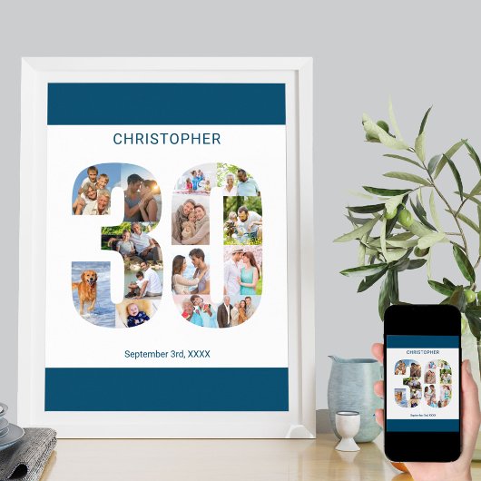 Poster Photo Collage Numéro 30 Personnalisé 30e anniversa