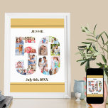 Poster Photo Collage Numéro 50 Custom 50th Birthday<br><div class="desc">Poster personnalisé avec le numéro 50 photo collage - parfait pour un cadeau unique de 50e anniversaire. L'affiche est blanche avec sable beige neutre / bordures jaunes muettes et typographie moderne en bronze. Le collage photo peut contenir jusqu'à 16 de vos photos de famille préférées actuelles ou créer votre propre...</div>