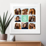 Poster Photo Collage personnalisé Monogramme Mention vert<br><div class="desc">Vous pouvez utiliser des photos Instagram pour cette conception. Utilisez 8 photos carrés pour créer un cadeau unique et personnel. Ou vous pouvez garder le chiot hipster et faire un gardien branché. Si vous avez besoin d'ajuster les images,  cliquez sur l'outil personnaliser pour apporter des modifications.</div>