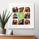 Poster Photo Collage personnalisé Monogramme - Vert chaux<br><div class="desc">Vous pouvez utiliser des photos Instagram pour cette conception. Utilisez 8 photos carrés pour créer un cadeau unique et personnel. Ou vous pouvez garder le chiot hipster et faire un gardien branché. Si vous avez besoin d'ajuster les images,  cliquez sur l'outil personnaliser pour apporter des modifications.</div>