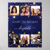 Poster Photo d'anniversaire collage marine bleu or étoile (Devant)