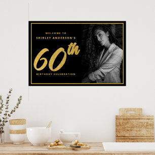 Poster Photo de 60e anniversaire noir feuille de faux or