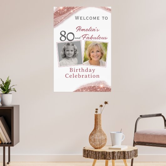 Poster Photo de bienvenue d'anniversaire rose gold 80 ans (Salon 3)