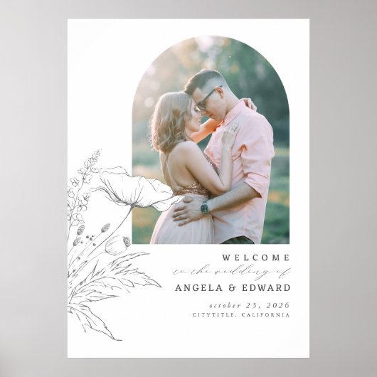 Poster Photo de bienvenue de mariage aux fleurs sauvages  (Devant)