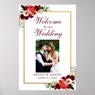 Poster Photo de bienvenue de mariage bohème floral bordea