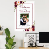 Poster Photo de bienvenue de mariage floral bordeaux (Bureau à domicile)