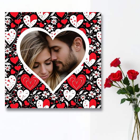 Poster Photo de Coeurs et Fleurs rouges, noirs et blancs