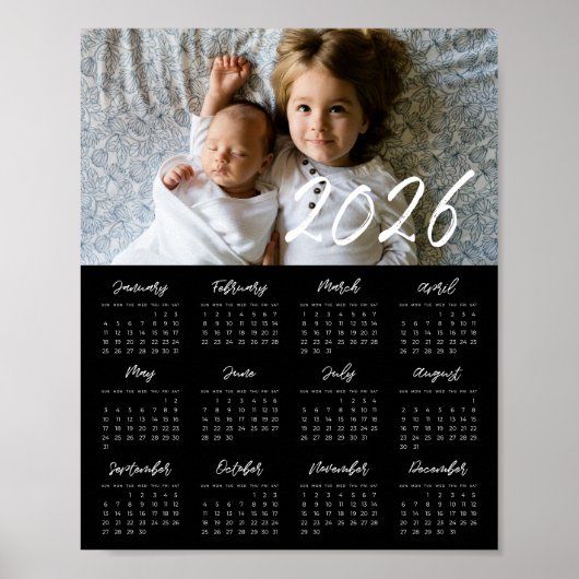 Poster Photo de famille 2025 moderne Calendrier noir (Devant)