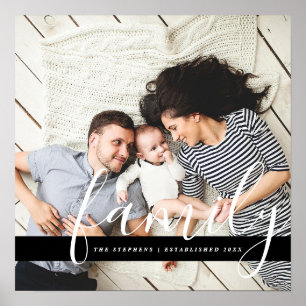 Poster Photo de famille moderne avec monogramme et date d