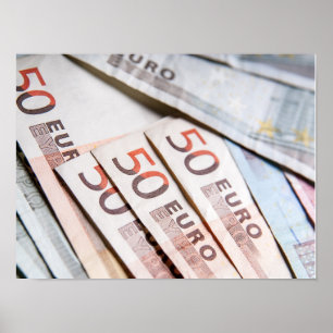Poster Photo de gros plan de billets en euros   Épargne f
