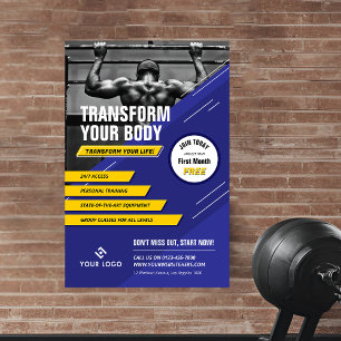 Poster Photo de gym Blue & Yellow Logo Fitness Promotionn