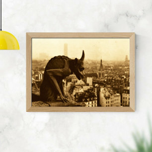 Poster Photo de la gargouille de pierre vintage sépia Par