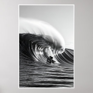 Poster Photo de la vague de tonneaux noir et blanc - Océa